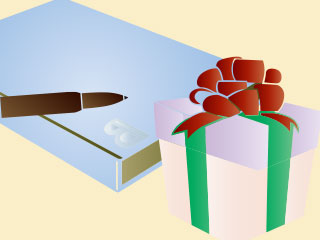 ボールペンとプレゼントのイメージ