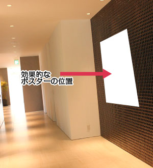 会社の入り口の壁に貼る効果的なポスターの位置の例